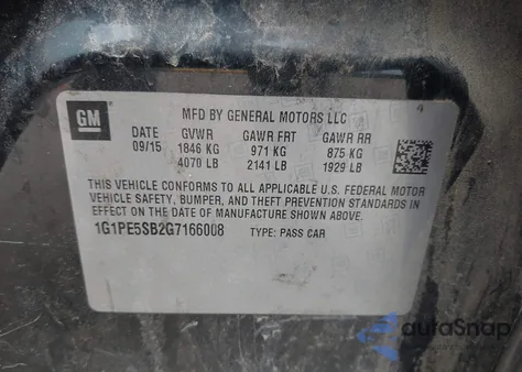 2016 Chevrolet Cruze Limited 1Lt Auto из США, поврежденный, VIN 1G1PE5SB2G7166008